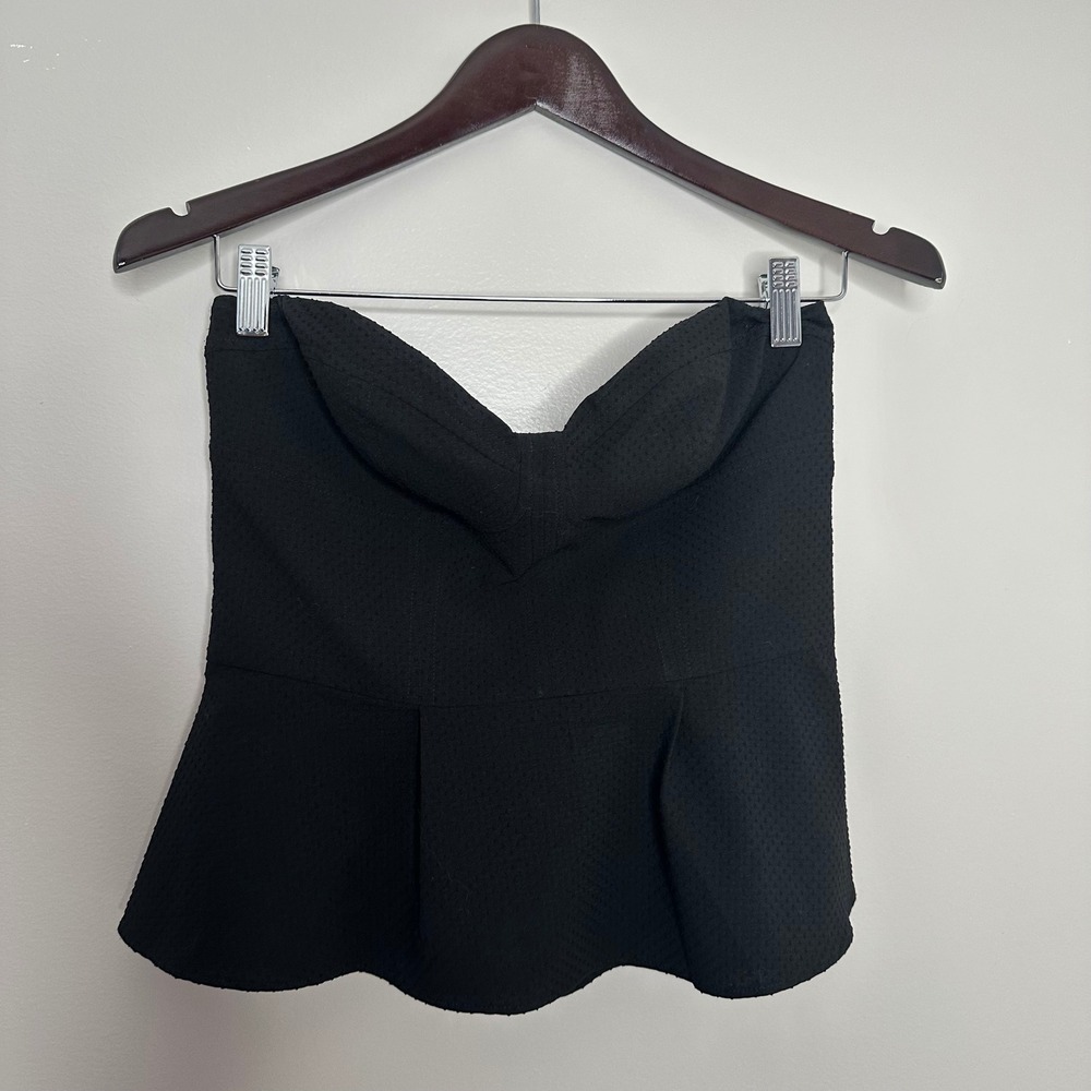 EXPRESS Women's Black Textured‎ Strapless Peplum Corset Zipper Front Top Size 6